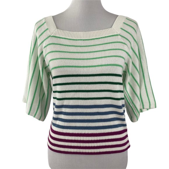 NWT KATE SPADE NEW YORK White Multicolor Striped Square Neckline Sweater Medium - Picture 6 of 9